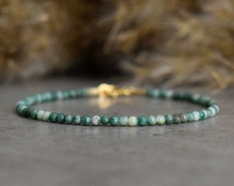 Pulsera de jade verde Qinghai Jade - Pulsera para mujer, pulsera delicada de piedras preciosas, pulsera de piedra blanca verde, pulsera pequeña de 2 mm, jadeíta