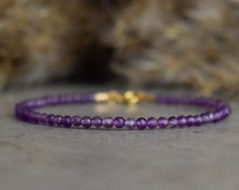 February birthstone bracelet - Genuine Amethyst bracelet, amethyst raw stone jewelry, bracelet femme, small bead bracelet, tiny gem bracelet