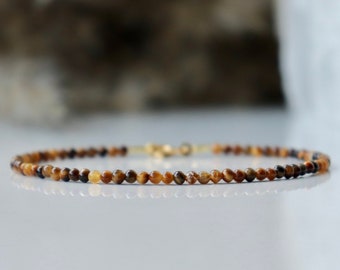 Tiger eye bracelet - bracelet femme, Genuine Tiger eye stone jewelry, Leo birthstone, tiny and delicate bracelet, tigers eye bracelet