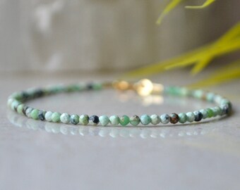Pulsera de variscita - pulsera para mujer, joyería de variscita auténtica, pulsera delicada de 2 mm, pulsera chartreuse, pulsera del chakra del corazón