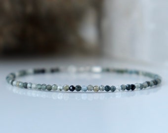 Blue Tourmaline bracelet, Indicolite bracelet, bracelet femme, Genuine Indicolite jewelry, 2mm bead gemstone bracelet, blue crystal bracelet
