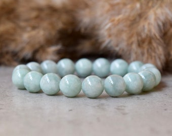 Burma Jade bracelet, Genuine pale green Jade with, bracelet femme, stretch bracelet, gemstone bracelet 10mm, Green Burma Myanmar Jade