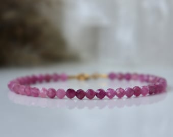 Echte roze toermalijn, hoogwaardige roze toermalijnsieraden, geboortesteen oktober, sierlijke minimalistische armband, kleine edelsteenarmband 3 mm