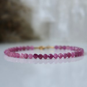 Genuine Pink Tourmaline, High quality Pink Tourmaline jewelry, October birthstone, dainty minimalist bracelet, tiny gemstone bracelet 3mm