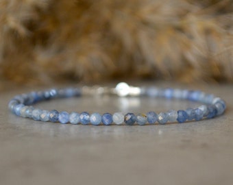 Genuine Kyanite bracelet - bracelet femme, blue gemstone bracelet, 3mm bead bracelet, natural Kyanite jewelry, September birthstone bracelet