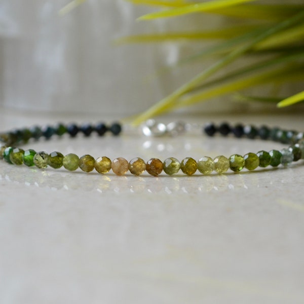 Green Tourmaline bracelet, ombre bracelet, bracelet femme, Genuine Tourmaline jewelry, delicate womens gemstone bracelet, dainty crystal