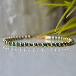 Malachite bracelet - delicate bracelet, Genuine Malachite jewelry with gold vermeil, green stone bracelet, ultra skinny womens bracelet