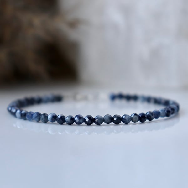 African Sapphire bracelet, bracelet femme, Genuine Sapphire jewelry, dark blue sparkling bracelet, minimalist jewelry, September birthstone