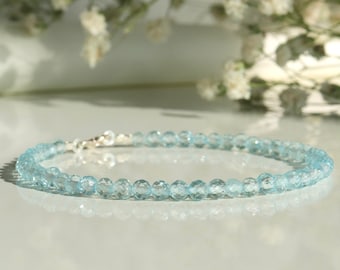 Sky Blue Topaz bracelet, delicate blue crystal jewelry 3mm, December birth stone bracelet, gift for Her, womens bracelet, genuine Topaz