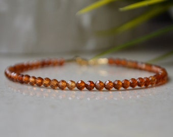 Spessartine Garnet bracelet - orange gemstone bracelet, Orange Garnet jewelry - January birthstone, burnt orange crystal bracelet 3mm