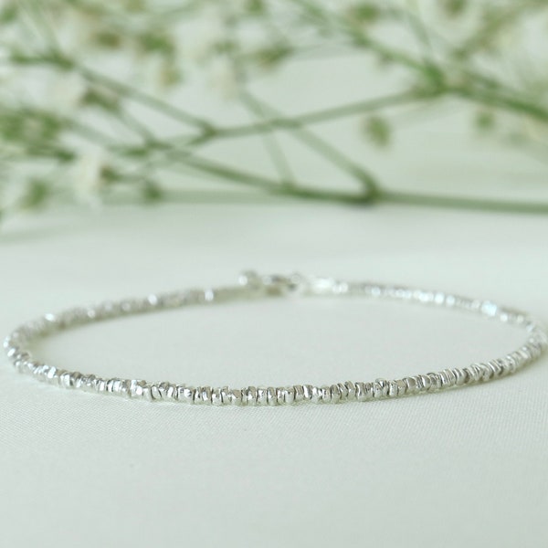 Karen Hill Tribe Silver Bracelet, Sterling Silver Bracelet, gift for Her, Ultra Delicate Beaded Bracelet