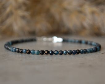 Blue Tourmaline bracelet - bracelet femme, RARE Indicolite, Genuine Tourmaline jewelry, delicate 2mm bracelet, Dark blue gemstone bracelet