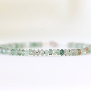 Green Aventurine bracelet 3mm, Pale green crystal bracelet, Real Aventurine jewelry Sterling silver, Heart Chakra bracelet, dainty bracelet