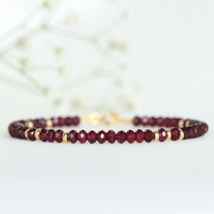 Genuine Garnet Bracelet, AAA+ Garnet jewelry, Fine cut crystal, Delicate Stacking Bracelet, July birthstone, bead Garnet 4mm, gift for her