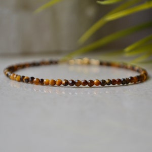 Tiger eye bracelet - bracelet femme, Genuine Tiger eye stone jewelry, Leo birthstone jewelry, tiny and delicate bracelet, evil eye bracelet