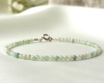 Burma Jade bracelet, Genuine pale green Jade, gifts for Her, gemstone bracelet 2mm, Burma Myanmar Jade, Light green Jade crystal jewelry