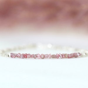 Raw Pink Diamond & Karen Hill Tribe Beaded Bracelet, Genuine Pink Diamond bracelet, Delicate April Birthstone Bracelet for Women