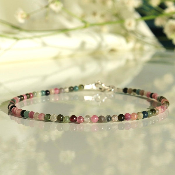 Watermelon Tourmaline bracelet, rainbow Tourmaline bracelet, bracelet femme, multicolor gemstone bracelet, October Birthstone, gift for Her