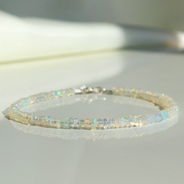 Ethiopian Opal bracelet, genuine Opal jewelry with sterling silver clasp, delicate crystal bracelet, raw Opal