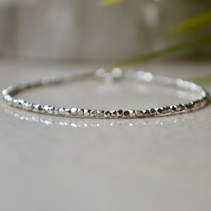 Karen Hill Tribe Silver Bracelet, bracelet femme, Sterling silver bead bracelet, 1.5mm Dainty Silver Bracelet, Christmas gift for Her