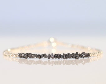 Diamond Bracelet, Raw Diamond jewelry, April Birthstone, Delicate Beaded Gemstone Bracelet, Rough Diamond bracelet, sterling silver