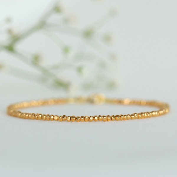 Karen Hill Tribe Bracelet Gold Vermeil, Thin gold bracelet, tiny womens bracelet, delicate gold bead bracelet, dainty gold anklet