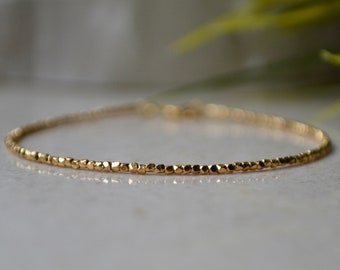 Pulsera Karen Hill Tribe de oro vermeil: pulsera para mujer, pulsera fina de oro para mujer, regalo de Navidad para ella, delicada pulsera de cuentas de oro