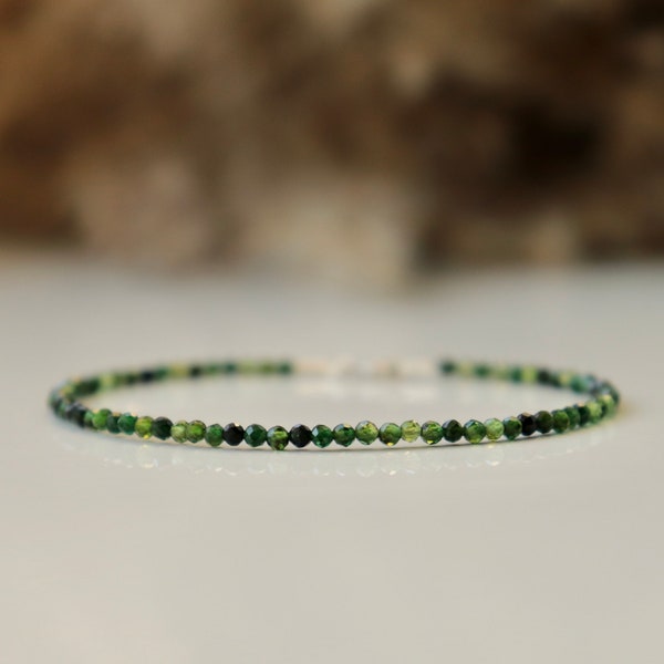 Green Tourmaline bracelet, 2mm bead bracelet, bracelet femme, Genuine Tourmaline jewelry, delicate womens gemstone bracelet, dainty crystal