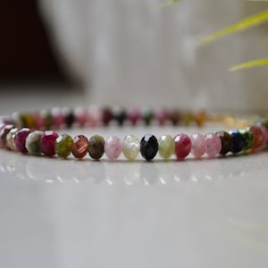 Watermelon Tourmaline bracelet - rainbow bracelet, bracelet femme, Genuine Tourmaline jewelry, bracelet for woman, Multicolor bracelet 4 mm