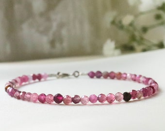 Roze toermalijnarmband, roze magere armband, kralenarmband van 3 mm, cadeau voor haar, toermalijnsieraden, geboortesteen oktober, damesarmband