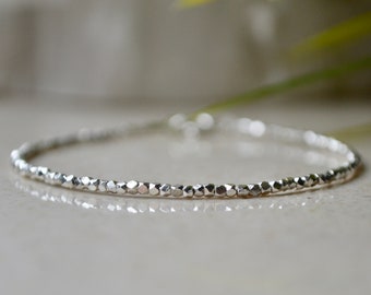 Karen Hill Tribe Silver Bracelet, bracelet femme, Sterling silver bead bracelet, 1.5mm Dainty Silver Bracelet, Christmas gift for Her