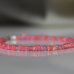 Bracelet en opale rose de feu, bijoux en opale véritable, bracelet en cristal délicat, opale brute