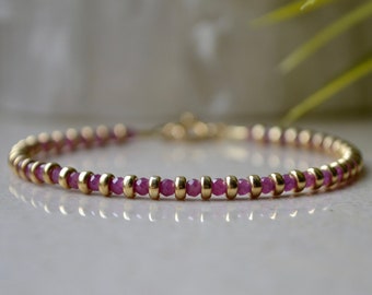 Natural Ruby bracelet, bracelet femme - dainty July Birthstone bracelet with gold vermeil, delicate gemstone vegan jewelry, summer trend