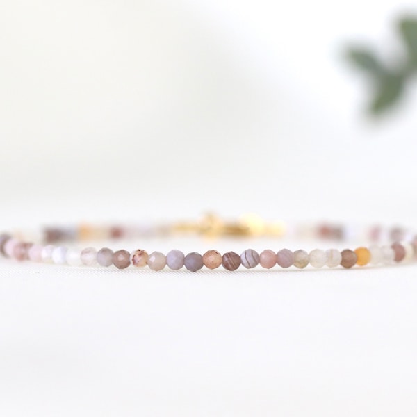 Botswana Agate bracelet 2mm, calming bracelet, Genuine Botswana Agate jewelry, dainty bracelet, tiny minimalist bracelet, gemstone bracelet