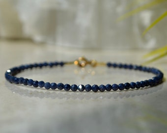 Pulsera de zafiro azul oscuro - Pulsera de zafiro genuino para mujer, pulsera delgada azul oscuro brillante, joyería minimalista, piedra de nacimiento de septiembre