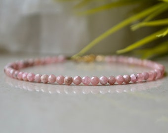 Pulsera de rodocrosita genuina, pulsera femme, pulsera de piedra rosa delicada, pulsera romántica, pulsera de cristal de melocotón rosa, joyería de primavera