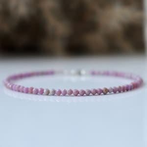 Natural Lepidolite bracelet, Purple Mica bracelet, bracelet femme, delicate Lepidolite jewelry, 2mm bead bracelet, pink gemstone bracelet