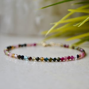 Watermelon Tourmaline bracelet - bracelet femme, multicolor gemstone bracelet, rainbow tourmaline bracelet for woman, October Birthstone
