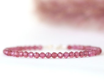 Malaya Garnet bracelet 3mm, delicate red crystal jewelry, January birthstone, 3mm beaded bracelet