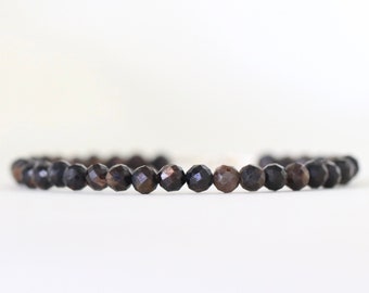 Black Star Sapphire bracelet RARE, Genuine dark Sapphire jewelry, 4mm bead bracelet, sterling silver clasp, September birthstone