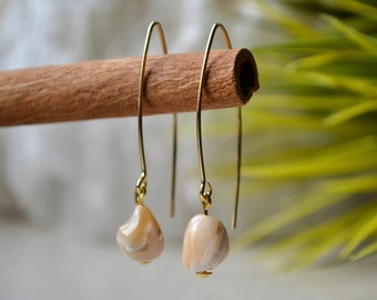 Pearl hoop earrings, Mother of Pearl earrings 24k gold vermeil, open hoop gemstone earrings handmade, womans gift, bridal boho earrings