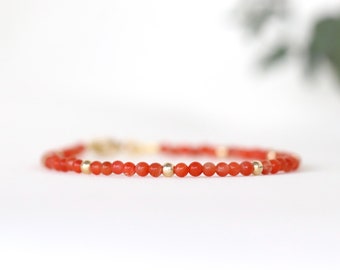 Carnelian crystal bracelet with 14k gold filled beads, red crystal bracelet, Genuine Carnelian jewelry, 2mm bead orange gemstone bracelet