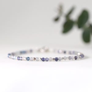 RARE Dumortierite bracelet with Iolite & Karen Hill Tribe 925 sterling silver, 2mm bead bracelet, blue gemstone bracelet, crystal bracelet