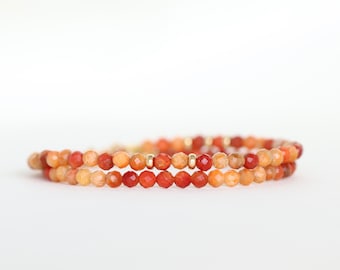 Italian Coral bracelet, Genuine coral bracelet 3mm, gemstone bracelet, gifts for Her, ombre bracelet with gold vermeil, womens bracelet