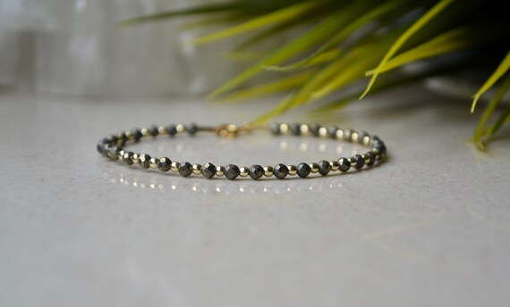 Buy Raw Pyrite Bracelet Delicate Gold Bead Stretch Bracelet Minimalist  Jewelry Gift for Her Tarnish Resistant Elastic Bracelet Anniversary Gift  Online in India - Etsy