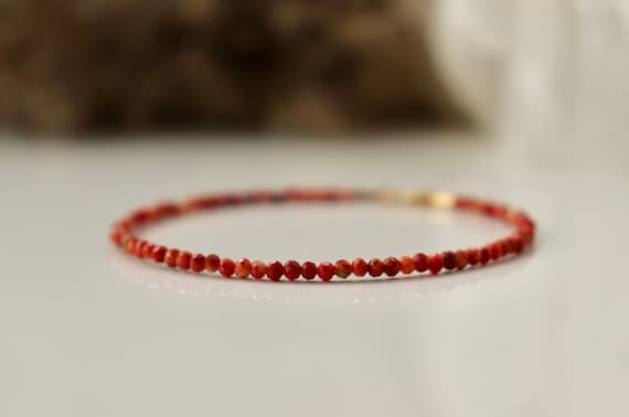 Genuine Coral bracelet 3mm, high quality Italian Coral jewelry (Red Coral with orange hues)