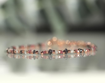 Raw Diamond Bracelet with Rose gold vermeil Karen Hill Tribe beads, Authentic Diamond, April Birthstone, Rough Diamond bracelet