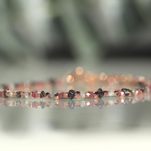 Ruwe diamanten armband met roségouden vermeil Karen Hill Tribe-kralen, authentieke diamant, geboortesteen april, armband ruwe diamant