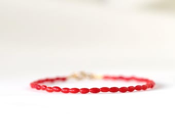 Genuine Coral bracelet 2x4mm, rice coral bracelet, real Coral jewelry, tiny coral bracelet, heated, real red coral bracelet, tiny bracelet