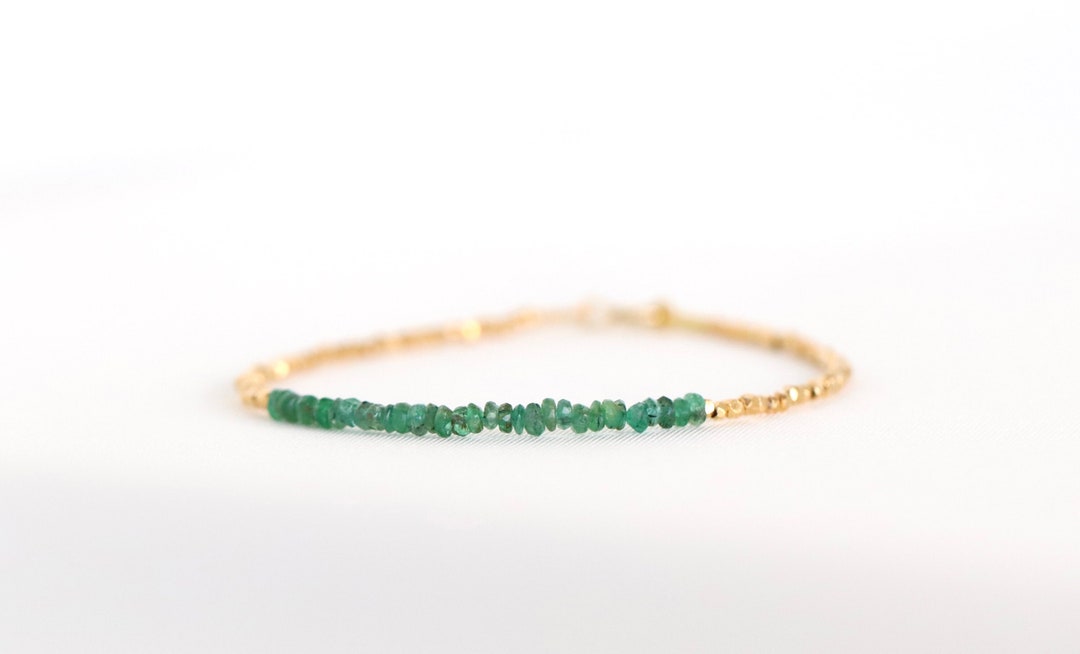 Natural Zambian Emerald Bracelet, May Birthstone Jewelry, 24K Karen ...